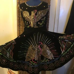 1950s Velvet Hand Painted Mexican Circle Skirt Set